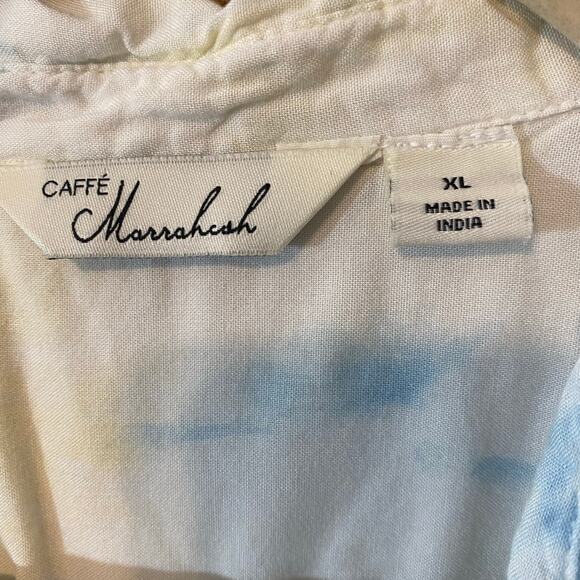 Caffé Marrakesh Tie Dye Button Down Shirt XL Rayon Blue White Short Sleeve - Picture 6 of 7